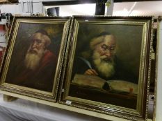 A pair of oil on canvas portraits of old gentlemen signed W D Anson, images 58 x 37cm,