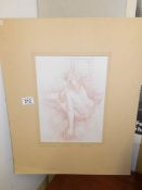 An unframed life study of a nude seated by Joseph Smedley, 1970, image 30 x 22cm,