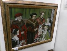 A framed oil on board 'Tudor' scene, image 50 x 40cm,