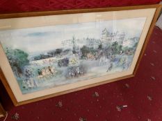 A framed and glazed Continental print signed Jean Dufy, Image 90 x 47cm,