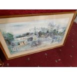 A framed and glazed Continental print signed Jean Dufy, Image 90 x 47cm,