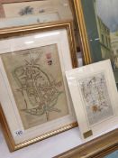 A framed and glazed old map of Medieval Exeter and a Victorian map print of Barnstaple and