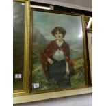 A framed and glazed study print of a young Scottish Lassie signed Rosamund Lundo?, image 60 x 43cm,