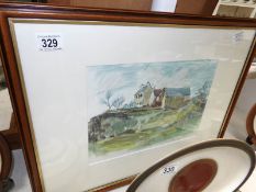 A framed and glazed watercolour bearing the initials E H