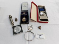 A mixed lot including 2 medals, whistle,