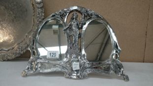 A metal framed double dressing table mirror
