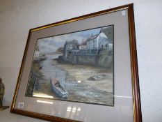A framed and glazed watercolour coastal scene signed V Cartman
