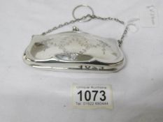 An engraved silver purse, Hall marked 1918/19, maker G F W & S,