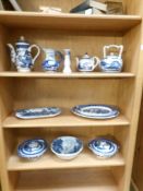 A mixed lot of blue and white including meat platters,