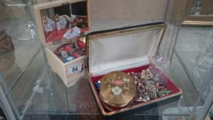 2 Jewellery boxes containing jewellery and watches