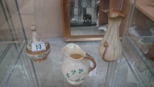 A Belleek cream jug and 2 Royal Worcester pieces