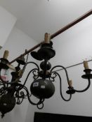 A patinated brass 6 lamp ceiling light