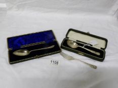 A cased silver Christening spoons and a cases silver spoons and fork