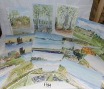 A folio of 21 rural and coastal watercolours including Snowshill, Welford on Avon,