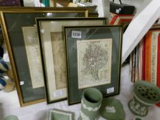3 framed and glazed antiquarian maps, Bedfordshire.