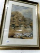 A framed and glazed watercolour of cattle in river