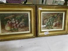 A pair of still life studies of gooseberries and other fruit signed Scambler 07 (W.E.