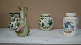 A Mason's green ginger jar and jug together with 2 other items