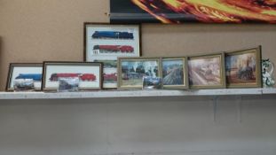 A quantity of framed and glazed railway prints etc