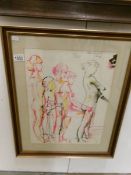 A signed and daged (1976) watercolour abstract life study by Michael Kinnaird