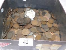 A tin of pre decimal copper coins etc