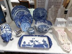 A large quantity of blue and white china including Spode Italian