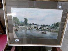 A framed and glazed watercolour of Richmond bridge
