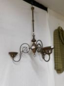 A Victorian brass gasolier 3 arm ceiling light