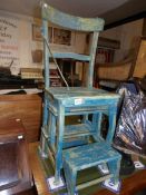 A vintage painted pine metamorphic library chair