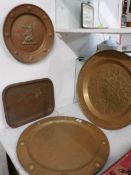 2 brass trays and 2 copper trays