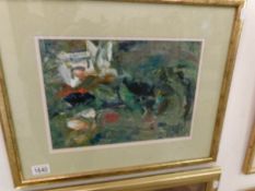 A framed and glazed oil on board abstract by Dorothy Lee Roberts,