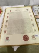 A framed and glazed copy of the Magna Carta