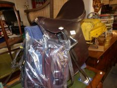 A leather saddle and bridle