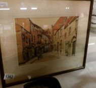 A 1930's watercolour of Steep Hill Lincoln,