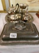 A mixed lot of silver plate including tureen