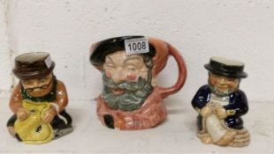 A large Royal Doulton character jug 'Falstaff' and 2 Kirkam jugs