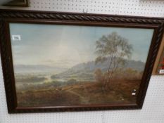 A framed and glazed watercolour, moorland with sheep,