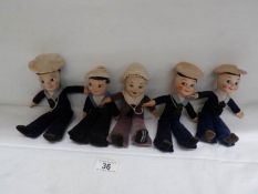 A collection of 5 original ocean liner cruise souvenir dolls