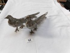 A pair of silver plated pheasants