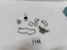 A mixed lot of silver including ring,