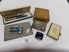 An inlaid box, Parket pen set,