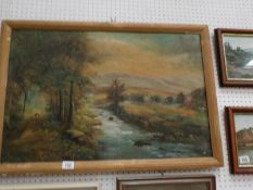 An oil on canvas river scene