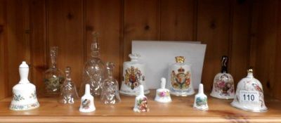 A collection of bells including Victorian glass,