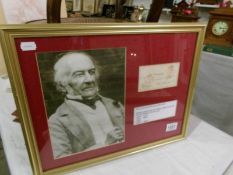 A framed and glazed signed picture display of Prime Minister Gladstone