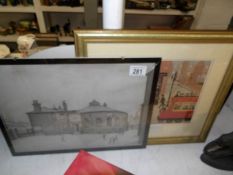 A framed and glazed Helen Bradley print and one other