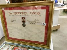 A framed and glazed bronze replica Victoria Cross display - RAF personnel awarded the VC 1918-45