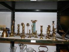 A mixed lot of brass candlesticks including 6 pairs