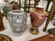 2 Regency Ironstone vases being one decorated with horses and one floral