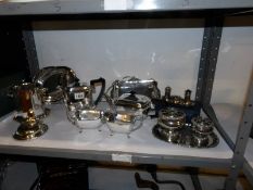 A mixed lot of silver plate including 4 piece tea set,