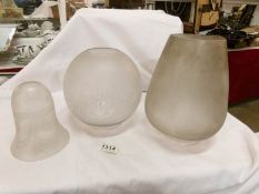 An acid etched oil lamp shade and 2 others